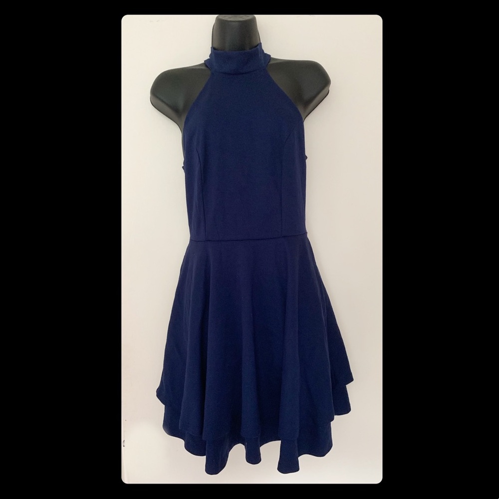 Navy High Neck Mini Dress